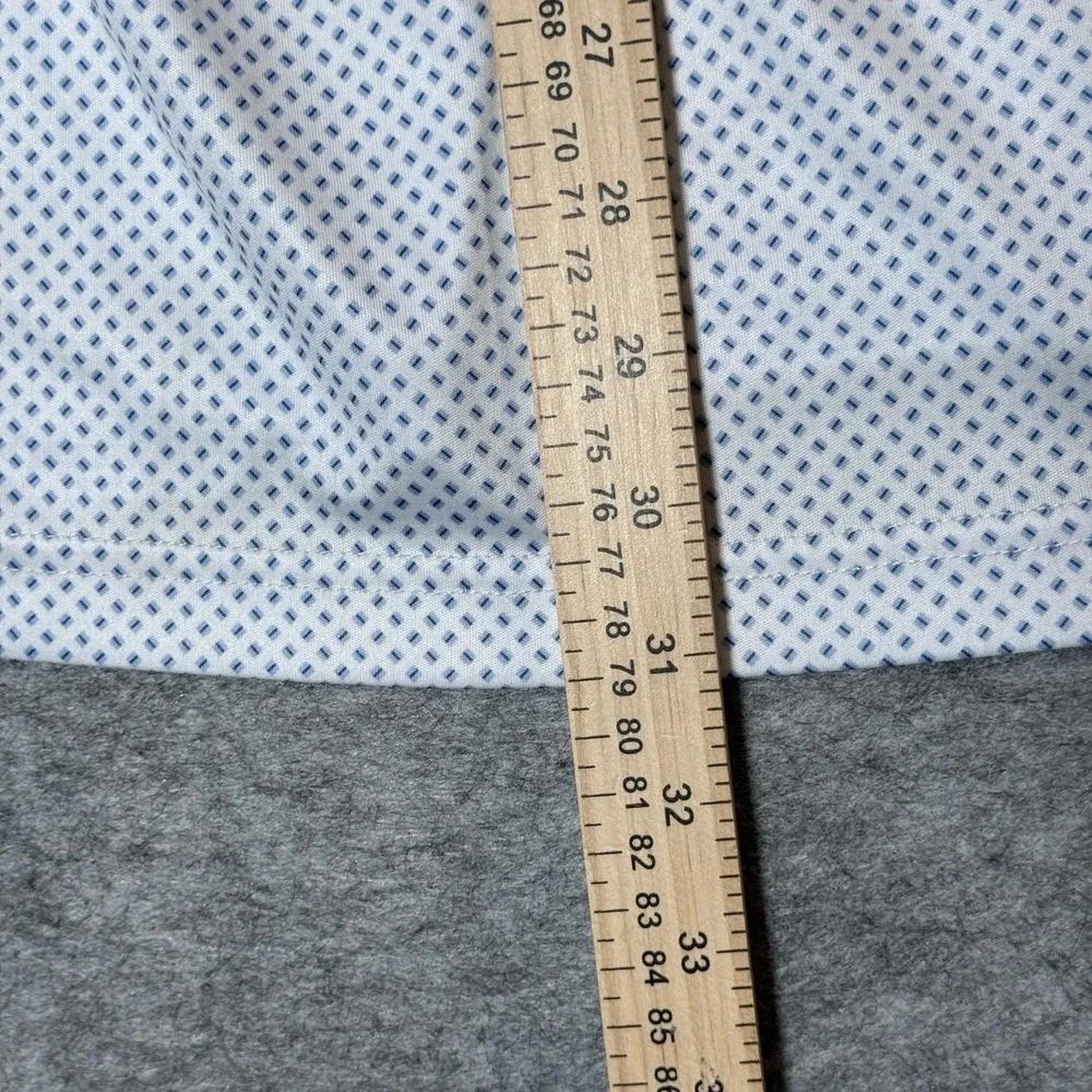 Greg Norman Polo Mens XL Play Dry ML75 Golf Shirt Polyester White Blue Geometric